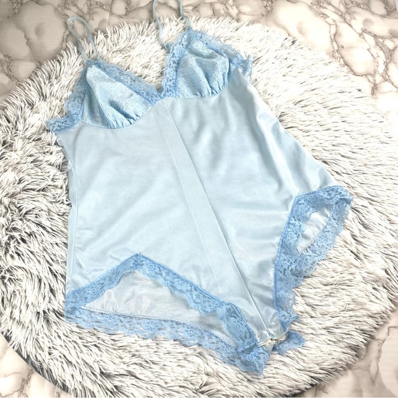 Vintage Baby Blue Montgomery Ward Nylon Teddy Bodysuit EUC - Picture 1 of 16